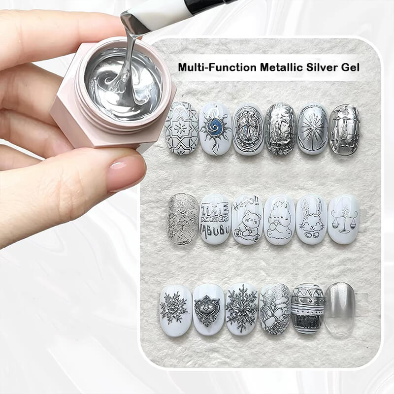Metallic silver nail painting gel for fine line and detailed nail art