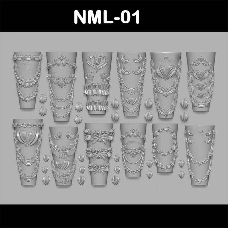 Lace nail silicone mold featuring delicate lace patterns and floral edge designs in multiple cavities.
