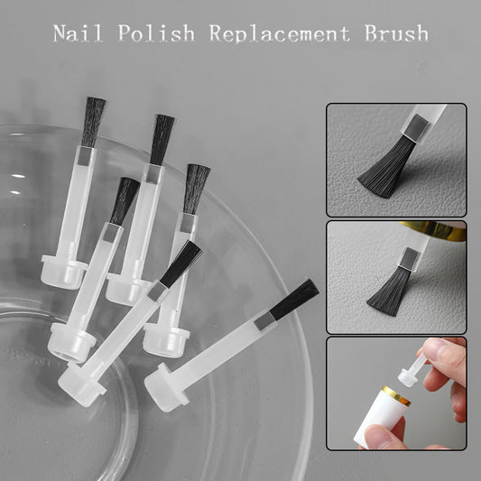A set of nail polish replacement brushes with different tips including a syringe-style applicator and a brush with a flat head.