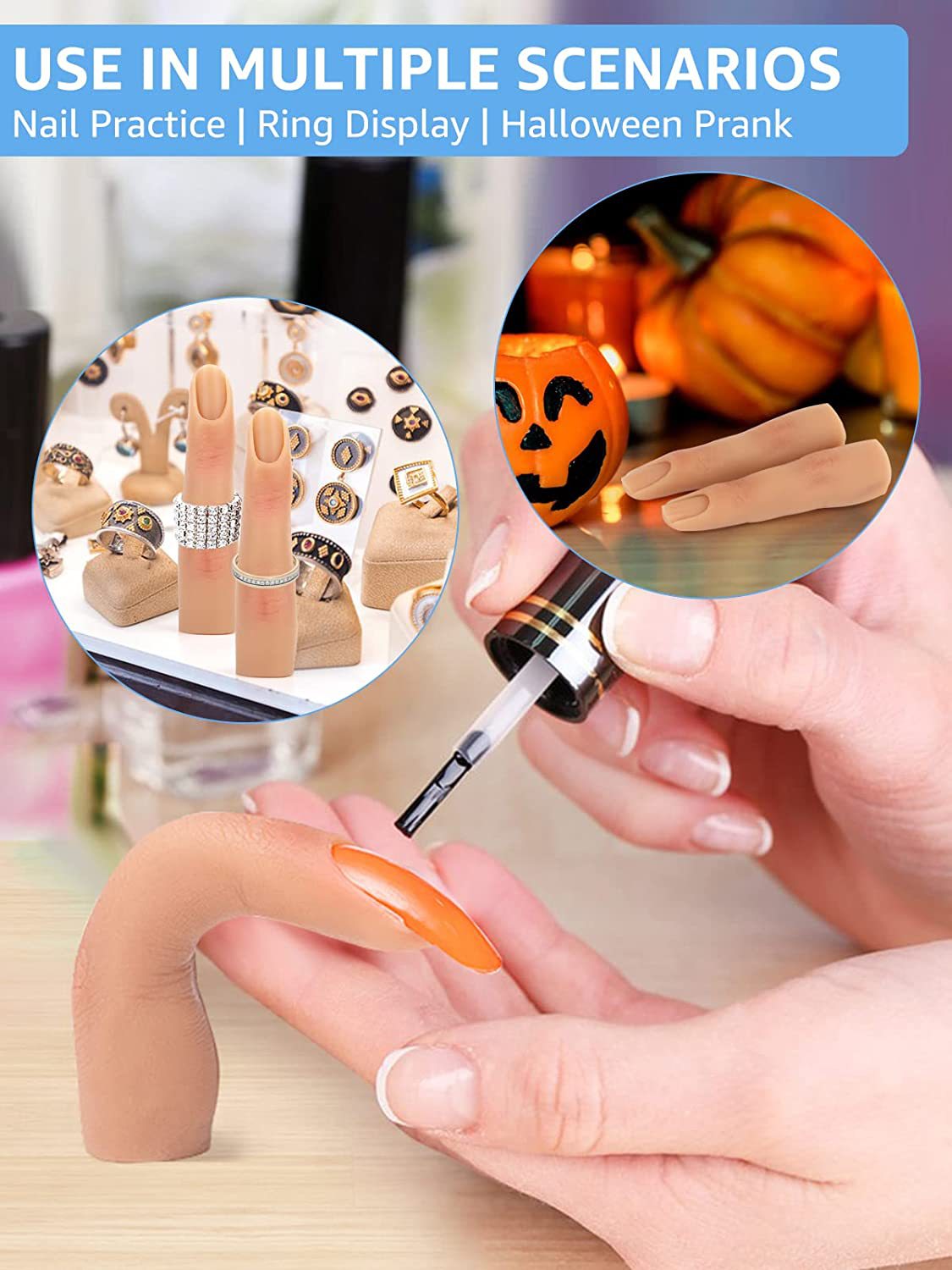 Soft silicone practice finger with flexible realistic design for nail art training