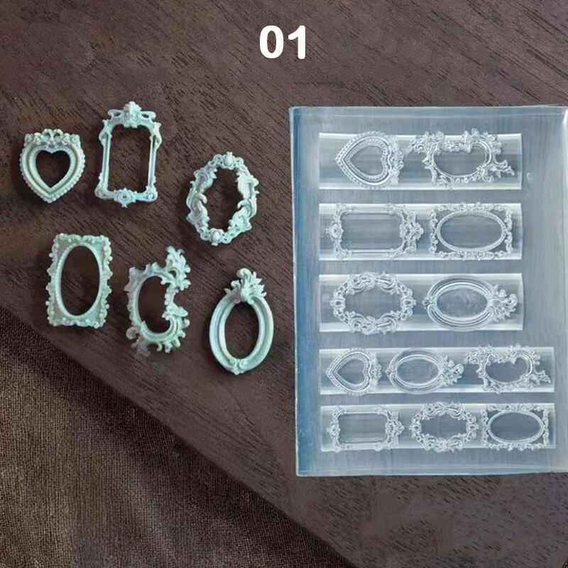 Photo frame nail silicone mold with multiple frame-shaped cavities in various sizes