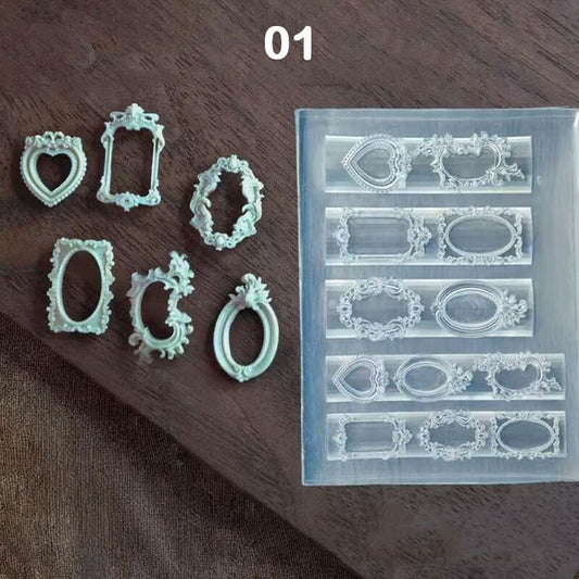 Photo frame nail silicone mold with multiple frame-shaped cavities in various sizes