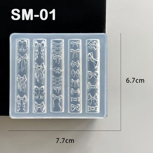 Bow nail silicone mold featuring multiple bow-shaped cavities in various sizes and styles