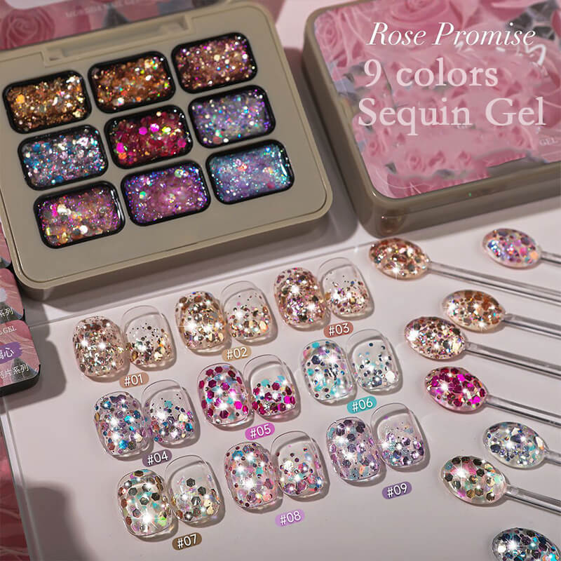 9-color glitter gel polish palette for nail art decoration