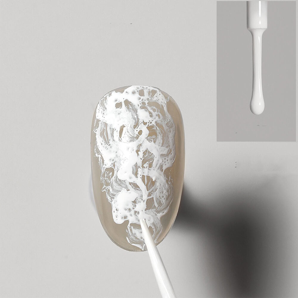 Close-up of white blooming gel showing smooth, fluid consistency for wave creation