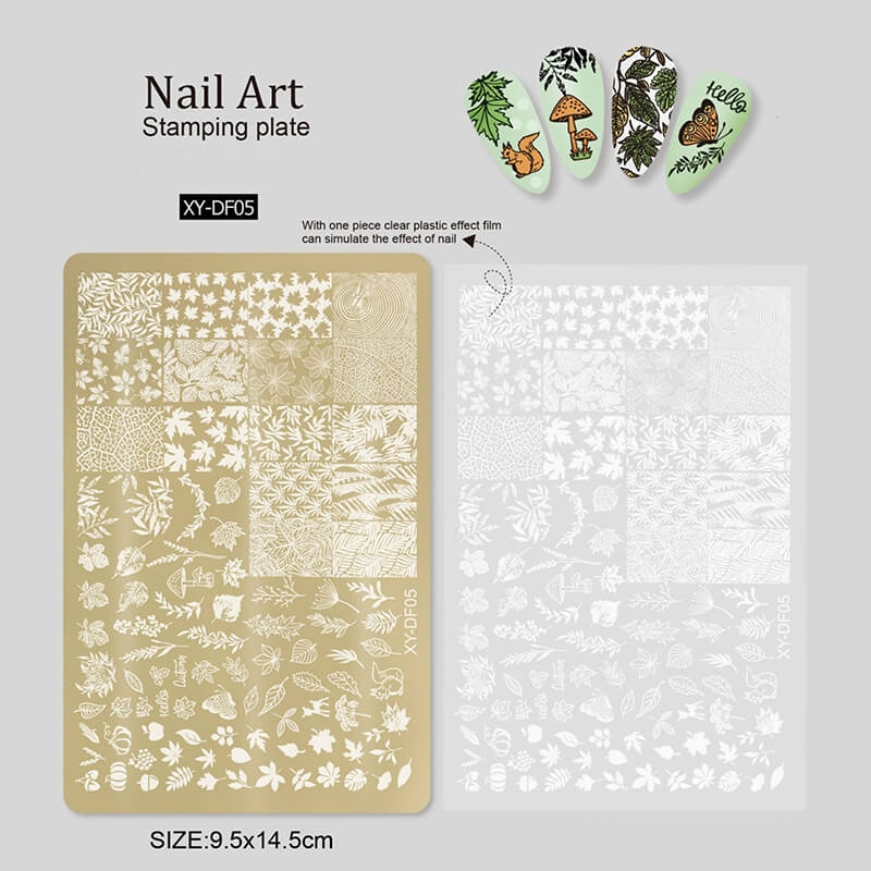 Flower nail art designs etched into metal stamping plate for clean pattern transfer.