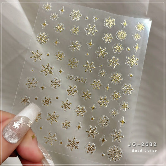Gold laser Xmas tree snowflake nail art stickers sheet with shimmering holiday designs