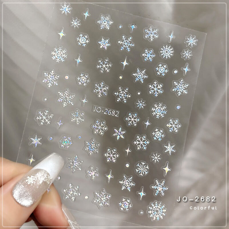 laser Xmas tree snowflake nail art stickers sheet with shimmering holiday designs