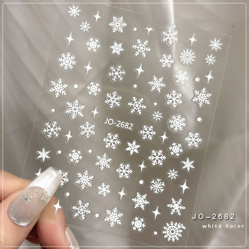 White Xmas tree snowflake nail art stickers sheet with shimmering holiday designs