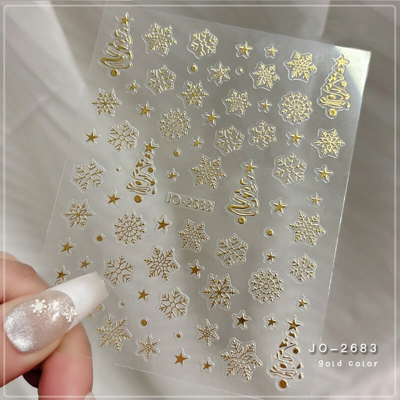 Gold Laser Xmas Tree Snowflake Nail Art Stickers