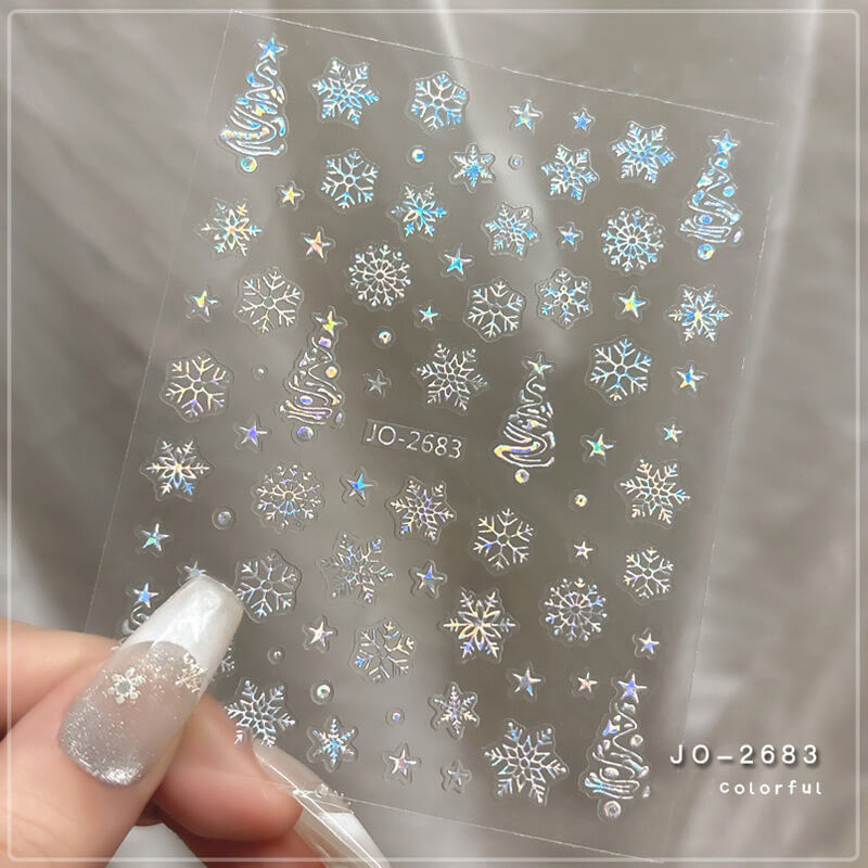 Gold Laser Xmas Tree Snowflake Nail Art Stickers