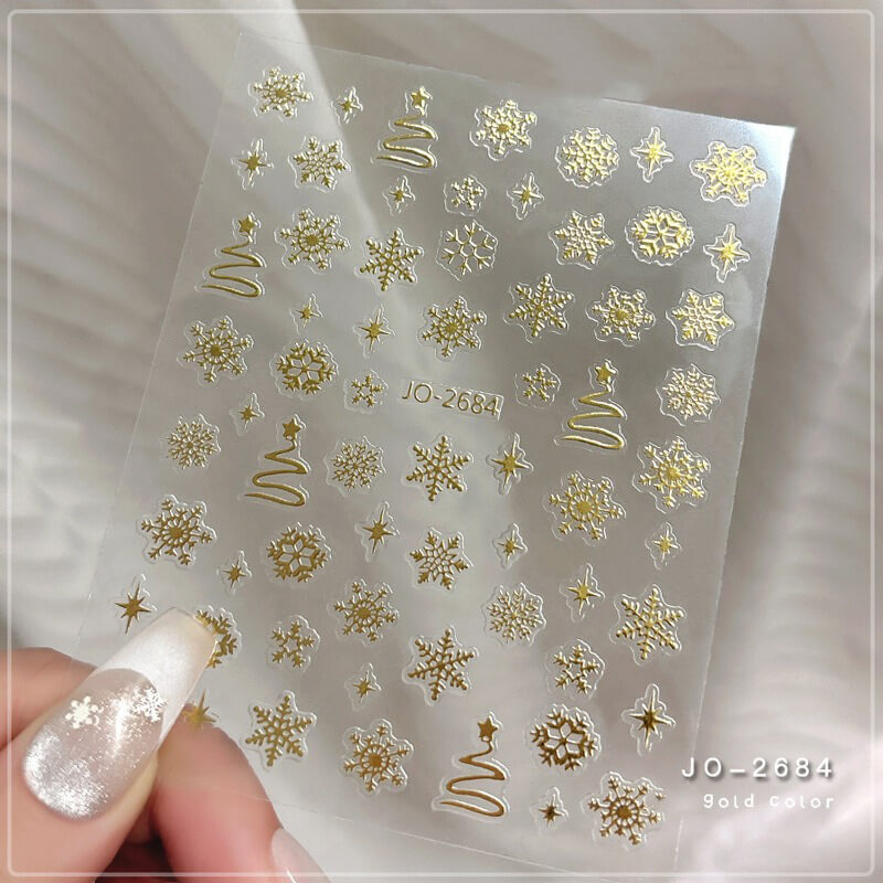 Gold Laser Xmas Tree Snowflake Nail Art Stickers