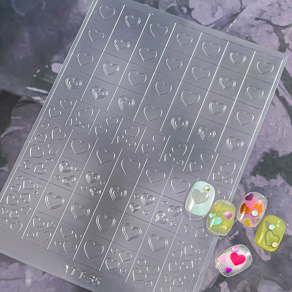 French Star & Heart Designs – Transparent Hollow Nail Stickers