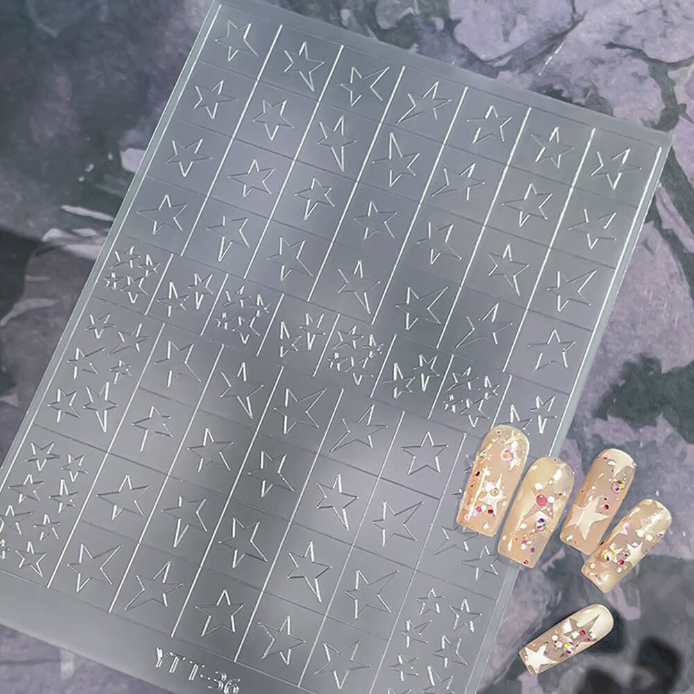 French Star & Heart Designs – Transparent Hollow Nail Stickers