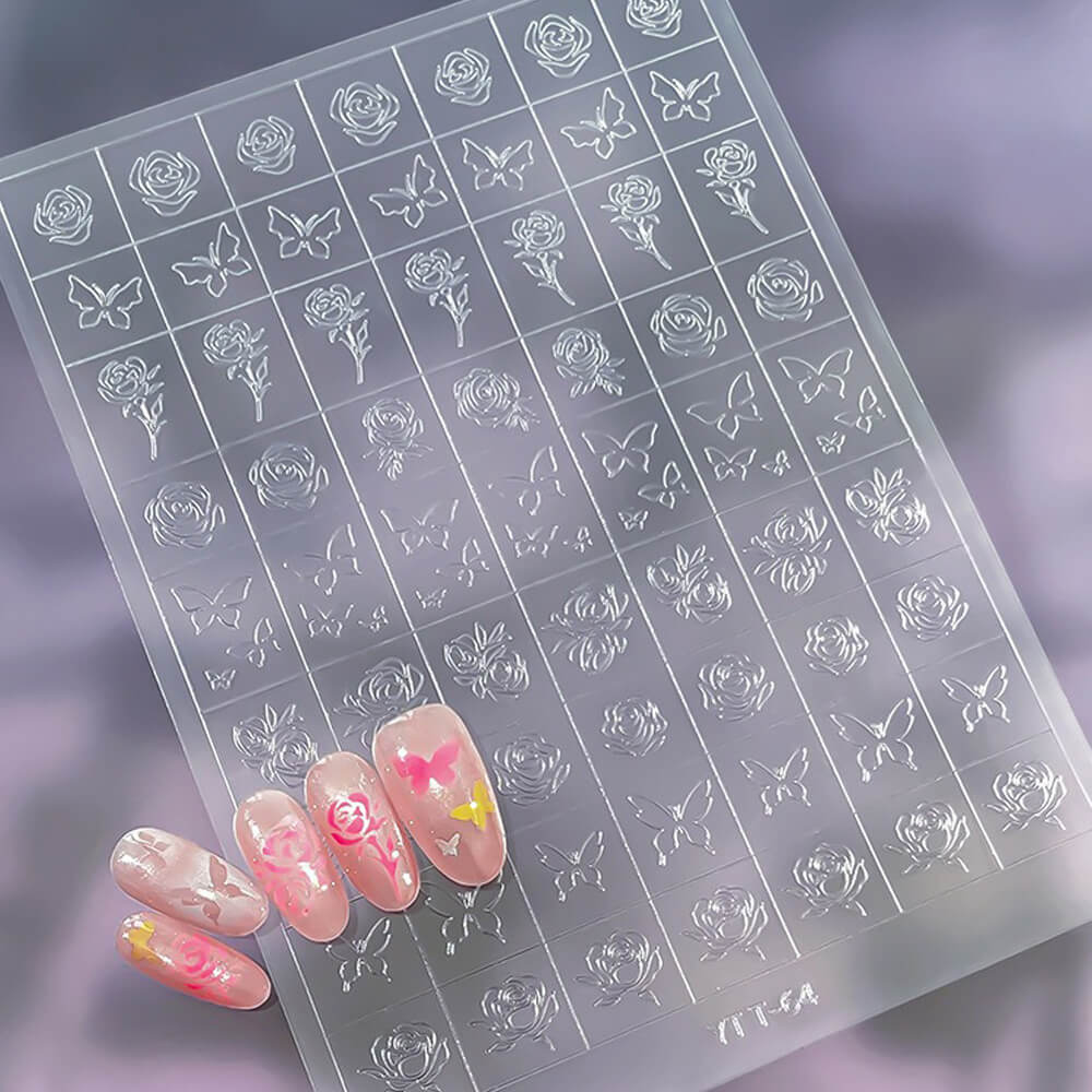 French Star & Heart Designs – Transparent Hollow Nail Stickers