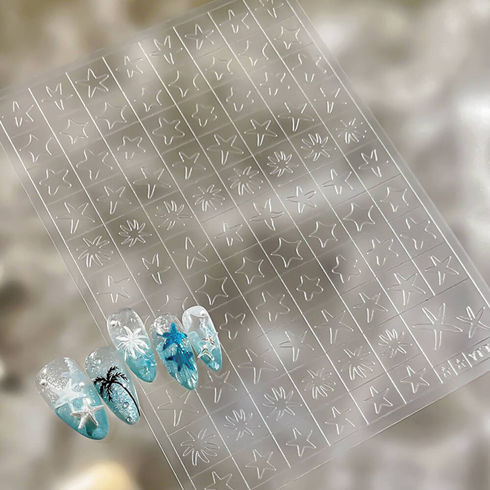 French Star & Heart Designs – Transparent Hollow Nail Stickers
