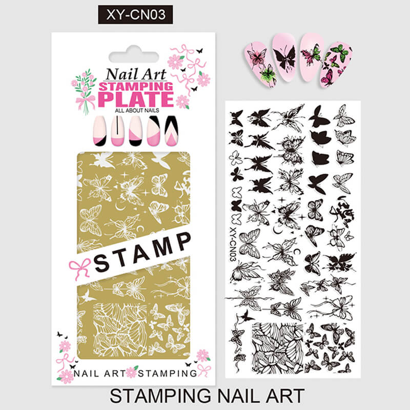 Plaid Butterfly Comic French Animal Nail Stamping Plate – Multi-Pattern Nail Art Steel Plate