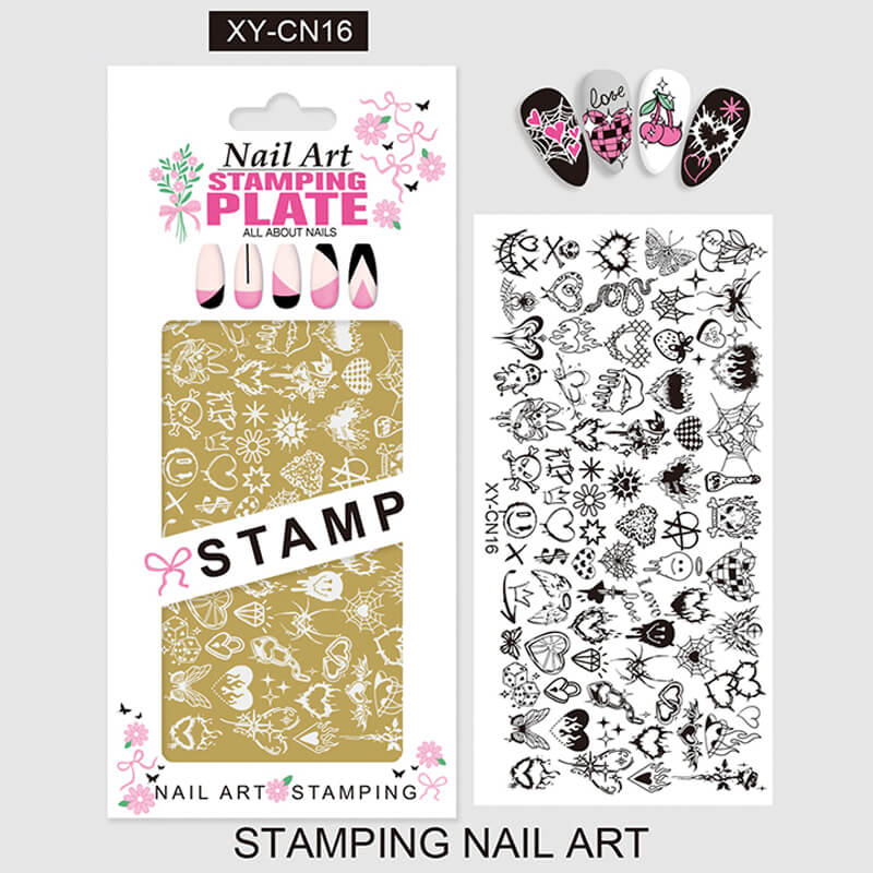 Plaid Butterfly Comic French Animal Nail Stamping Plate – Multi-Pattern Nail Art Steel Plate