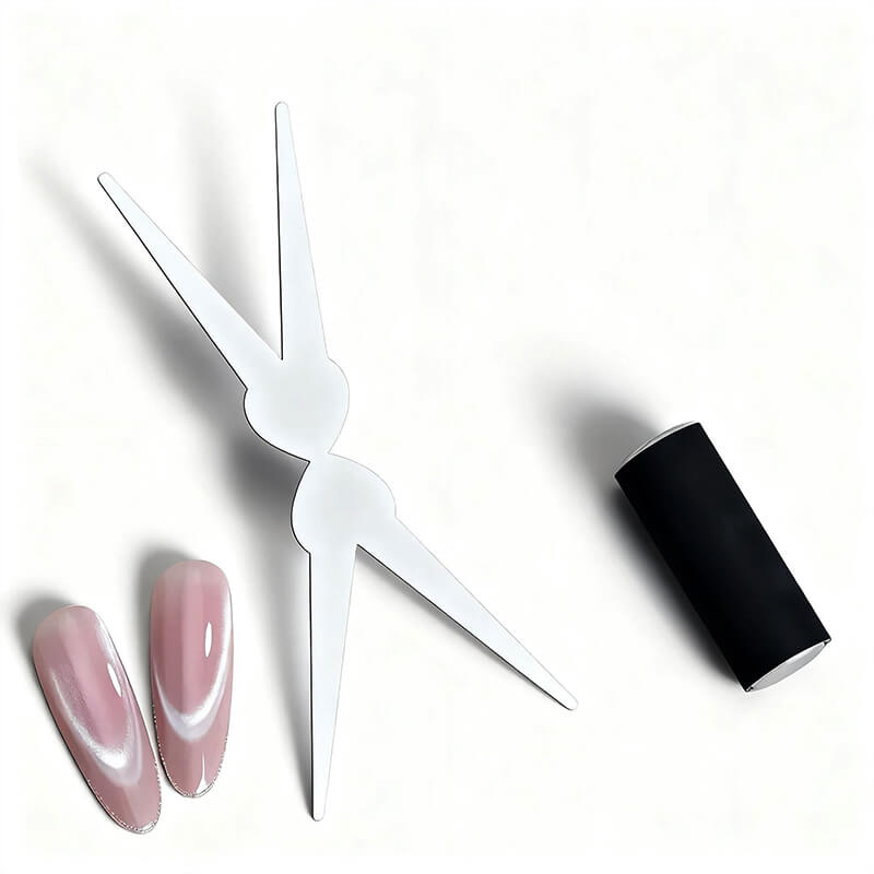  2-in-1 nail art tool with dual functions—magnetic cat eye creator and French tip guide.