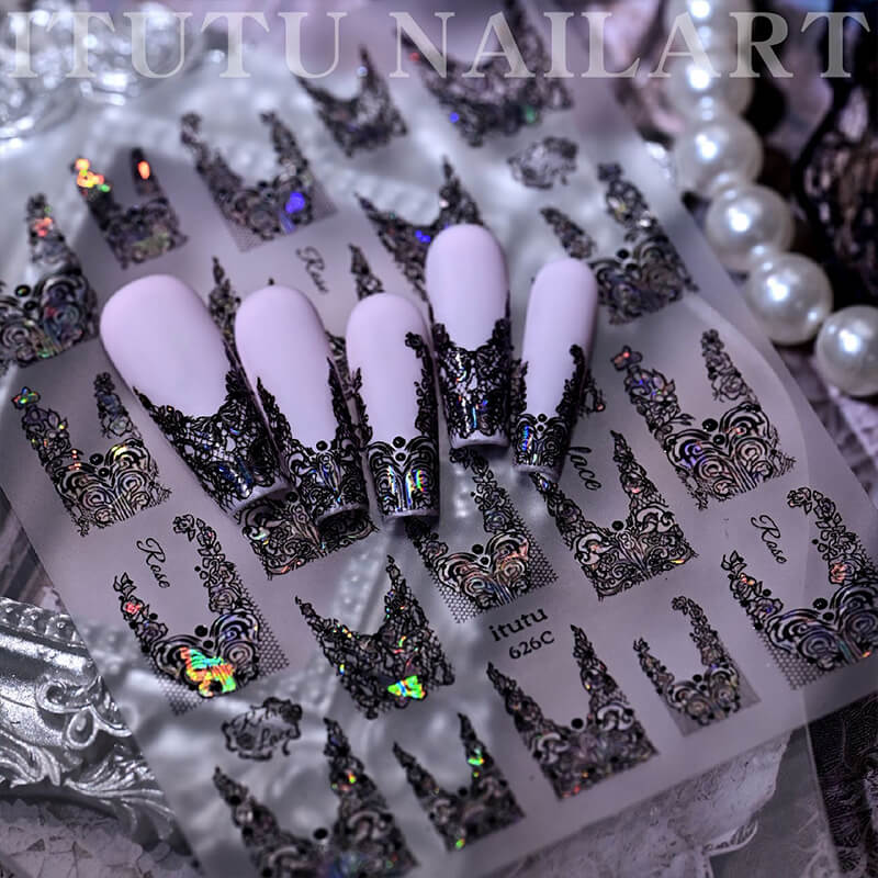 Ultra-thin lace nail decals for French nail art