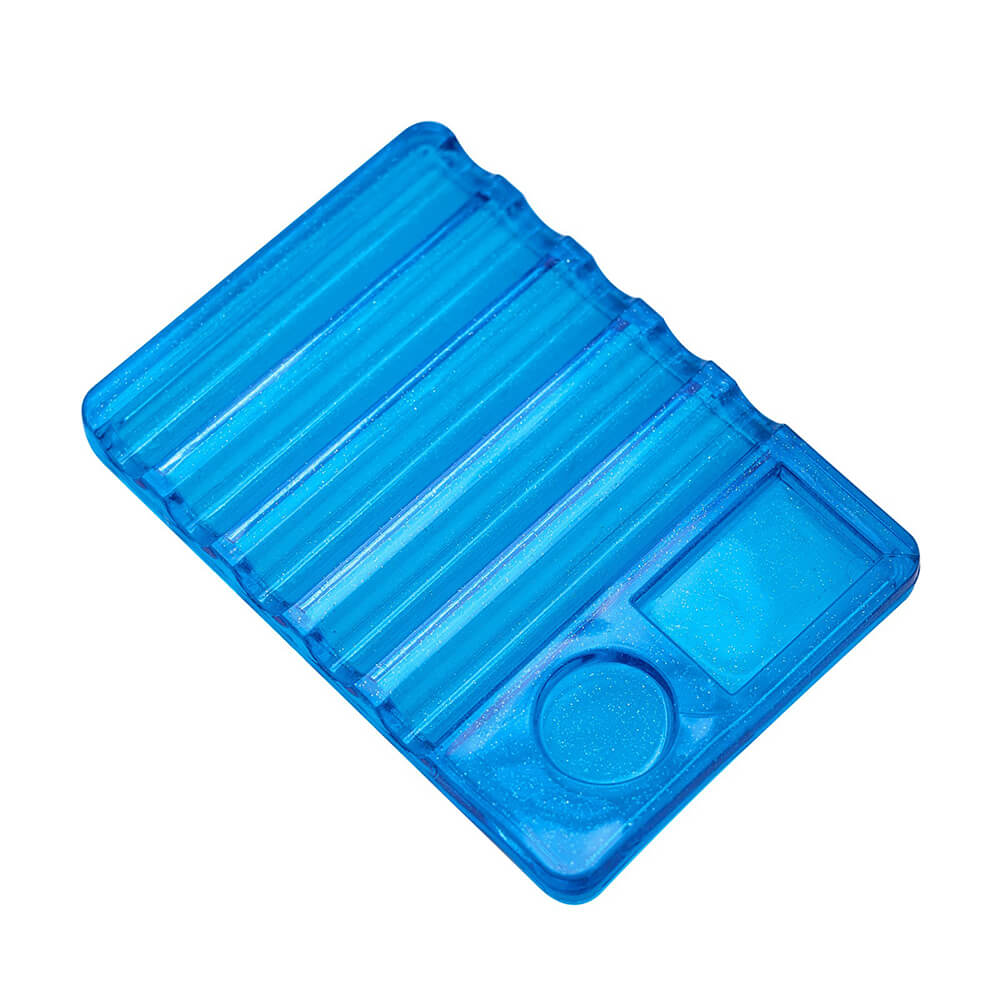blue 5-slot nail art brush holder with built-in mixing palette in white acrylic design