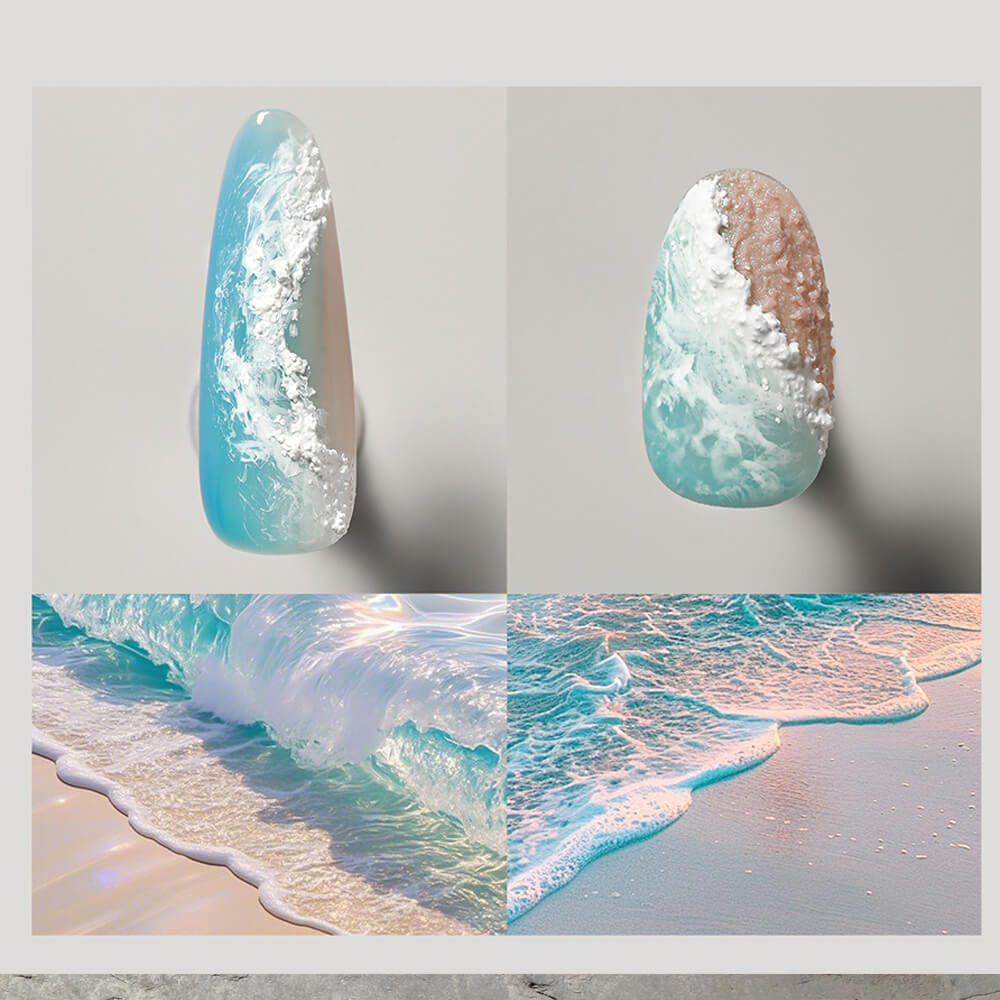 Assorted wave effects—gentle ripples, rolling waves, and crashing surf—created with same gel.