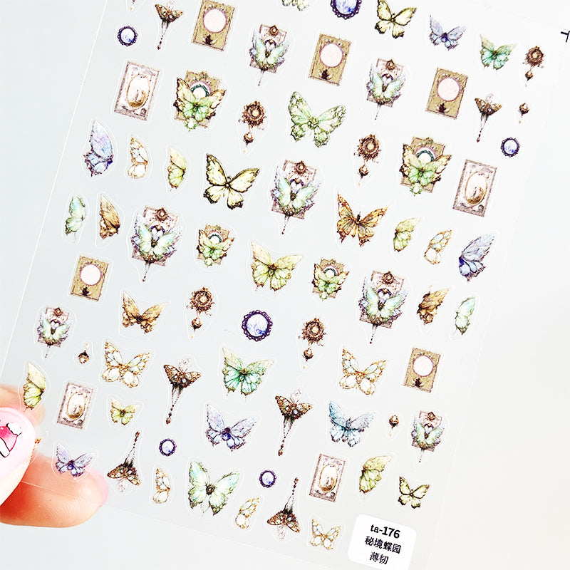 Butterfly nail art stickers sheet with 3D self-adhesive laser butterfly designs