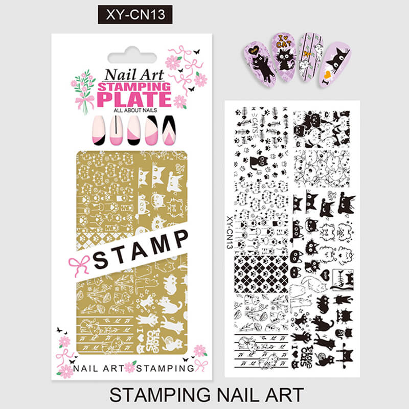 Plaid Butterfly Comic French Animal Nail Stamping Plate – Multi-Pattern Nail Art Steel Plate