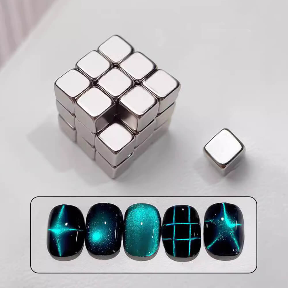 Cube Cat Eye Nail Magnet – Checkerboard & Star Effects