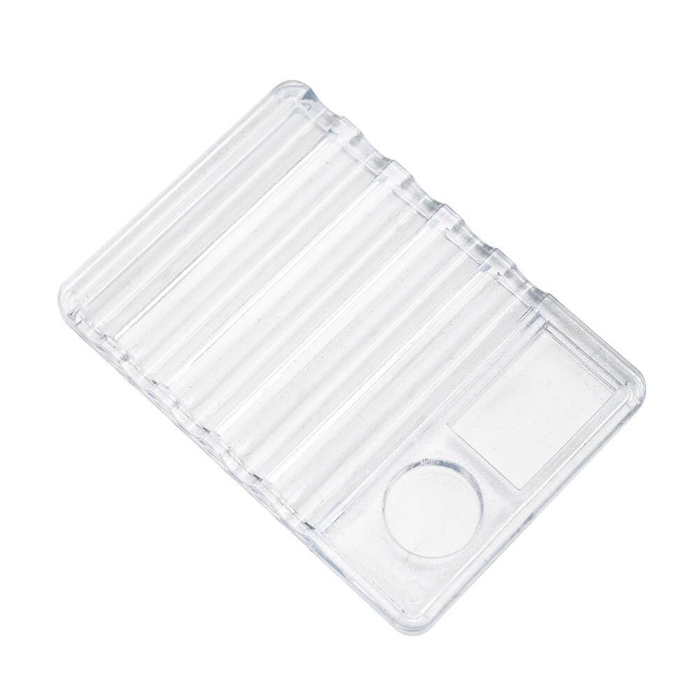 clear 5-slot nail art brush holder with built-in mixing palette in white acrylic design