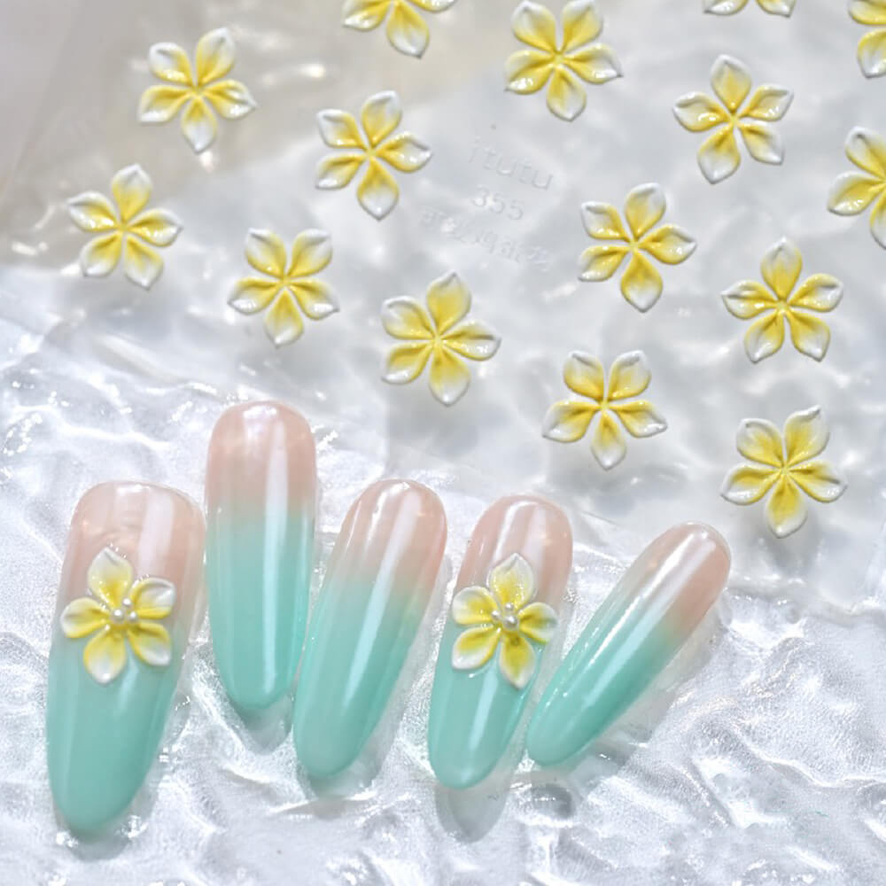 3D embossed lily flower nail stickers sheet with raised petal details in assorted sizes
