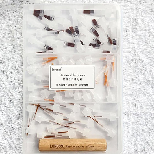 A pack of disposable nail art brush replacements with double-ended handles, predominantly white with orange accents, displayed against a transparent background.