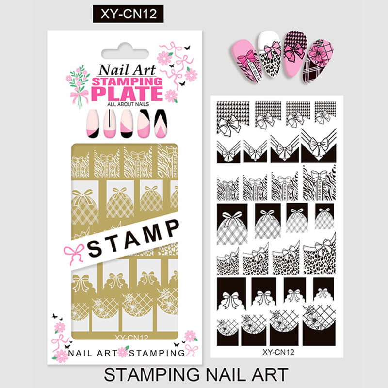 Plaid Butterfly Comic French Animal Nail Stamping Plate – Multi-Pattern Nail Art Steel Plate