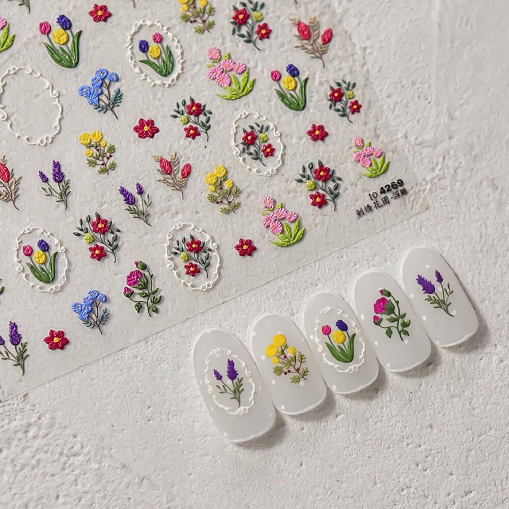 3D Embroidered Butterfly Floral Nail Stickers