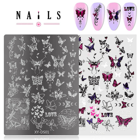 Butterfly Floral Heart Window Pattern Nail Stamping Plate – Multi-Pattern Nail Art Steel Plate