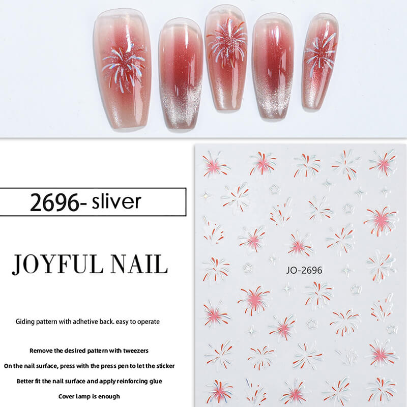 2025 New Fireworks Glod Sliver Nail Art Sitckers
