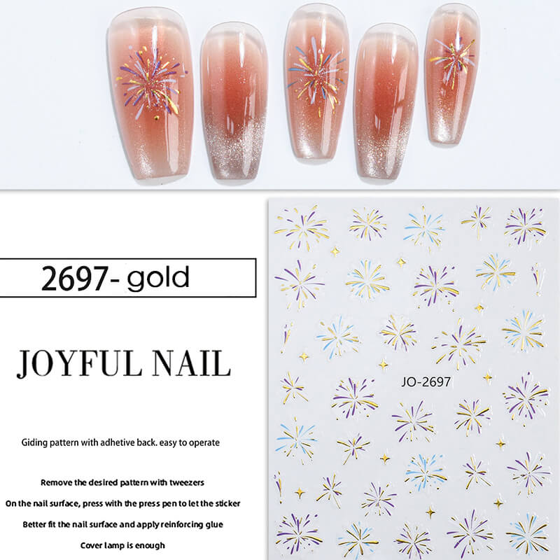 2025 New Fireworks Glod Sliver Nail Art Sitckers