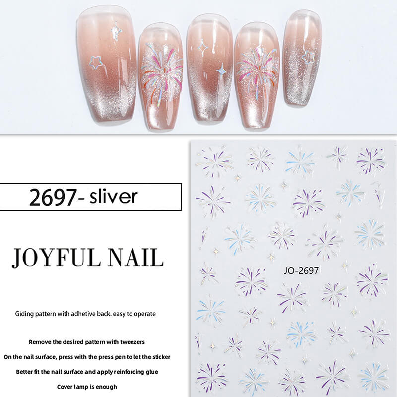 2025 New Fireworks Glod Sliver Nail Art Sitckers