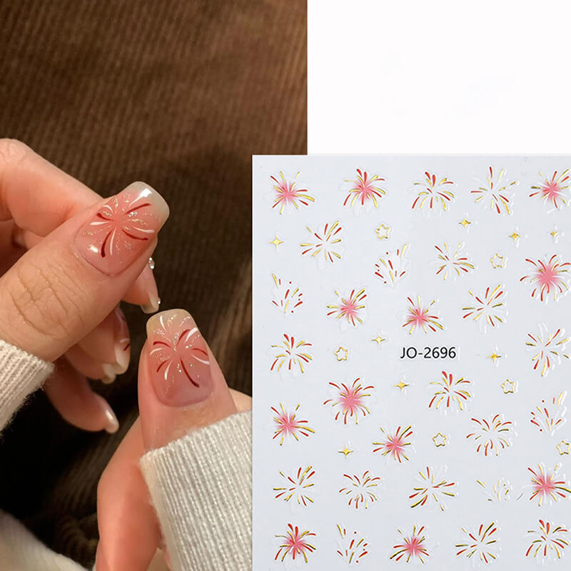 fireworks gold silver nail art stickers sheet with metallic burst patterns