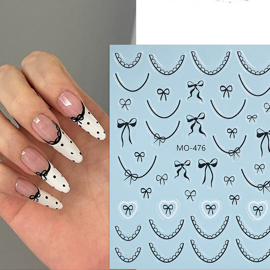 Cute bowknot lace nail art sticker sheet with delicate ribbon bow and lace patterns