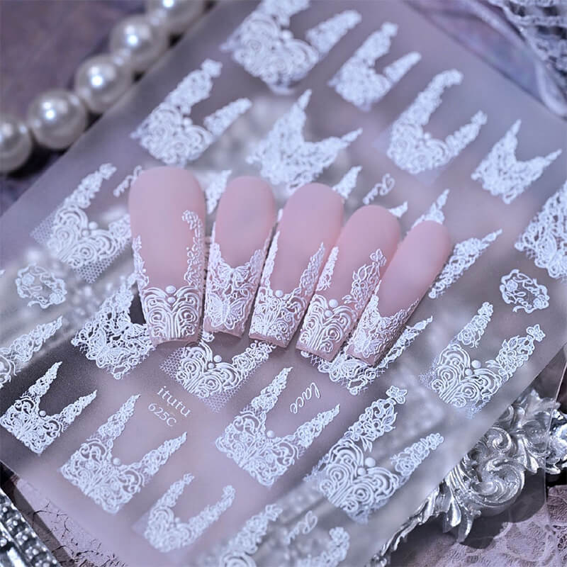 Vintage Lace French Tip Nail Stickers – Ultra-Thin Nail Art Decals