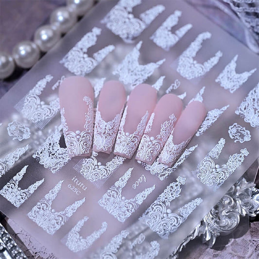 Vintage Lace French Tip Nail Stickers – Ultra-Thin Nail Art Decals