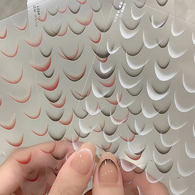 Close-up of ombre French sticker showing seamless color transition from soft pink to white