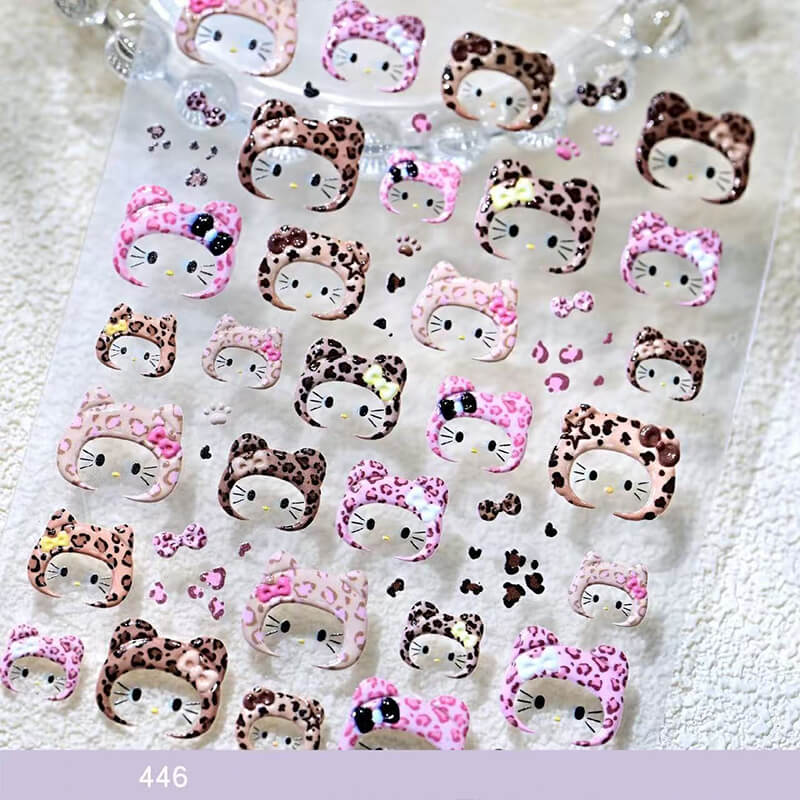 3D cartoon Kitty embossed nail stickers with cute cat head design