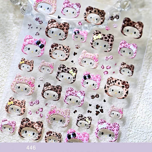 3D cartoon Kitty embossed nail stickers with cute cat head design