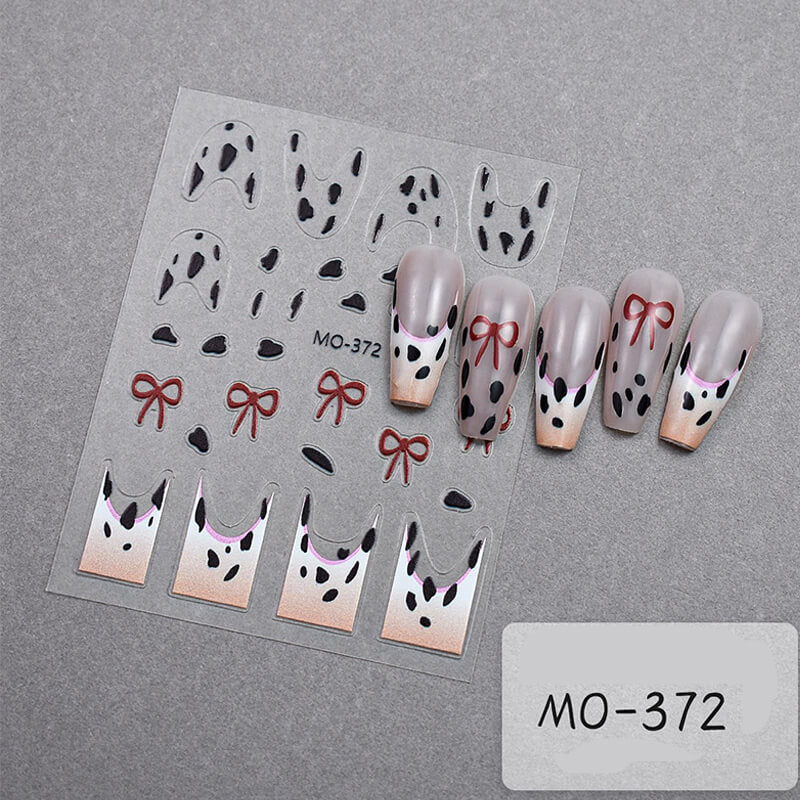 Leopard print nail art stickers sheet with 3D raised texture spots in assorted sizes