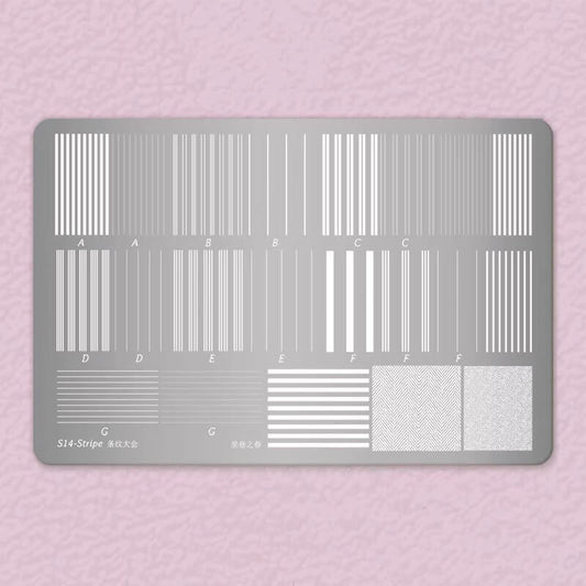 Essential nail stamping plates set—plaid and polka dot patterns for DIY nail art.
