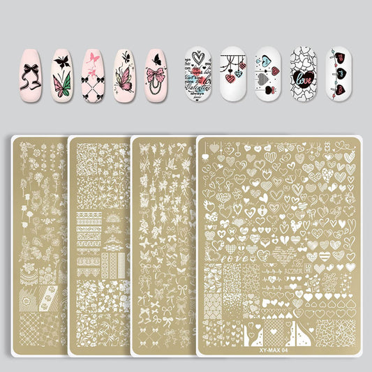 Nail Stamping Plate Plants Lines Butterfly Heart
