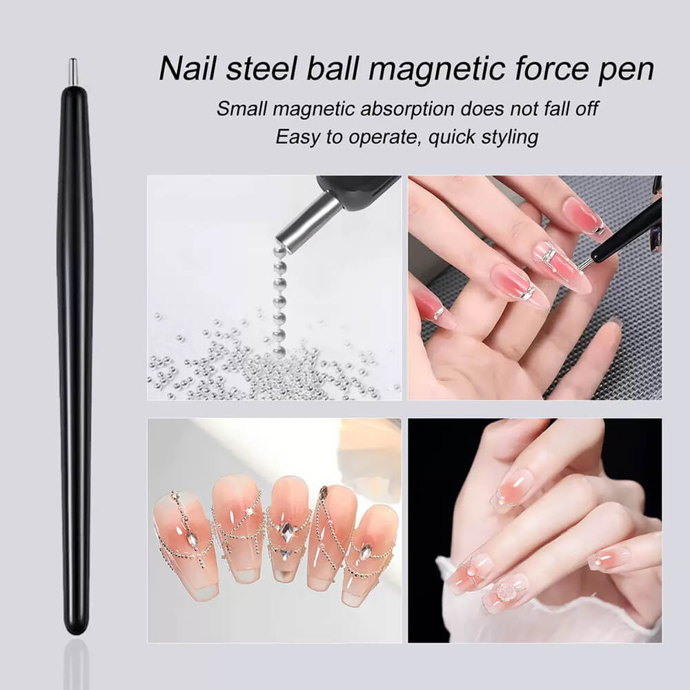 Sharp cat eye line created on nail using precision tip of magnet pen