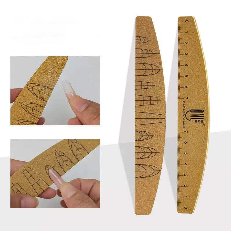 Professional nail file with clear measurement scale printed along the side for precision filing